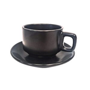 Set de taza para café color negro mate, de 390 ml, con plato de 16.5 cm de diámetro, de porcelana, PRINZ