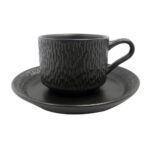 Set de taza para café color negro mate, de 250 ml, con plato de 15 cm de diámetro, de porcelana, PRINZ