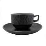 Set de taza para espresso color mate negro, de 120 ml, con plato de 12 cm de diámetro, de porcelana, PRINZ