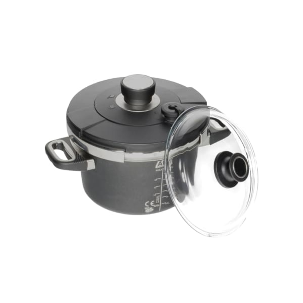 juego de olla de presión con tapa de cristal 24 cm 5,5 l amt