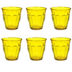 Juego de 6 vasos 25 cl amarillo h9 d8.7 cm picardie, DURALEX
