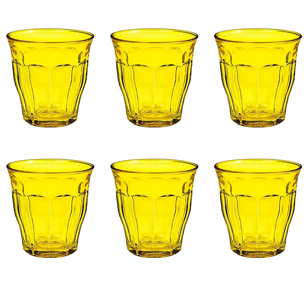 Juego de 6 vasos 25 cl amarillo h9 d8.7 cm picardie, DURALEX