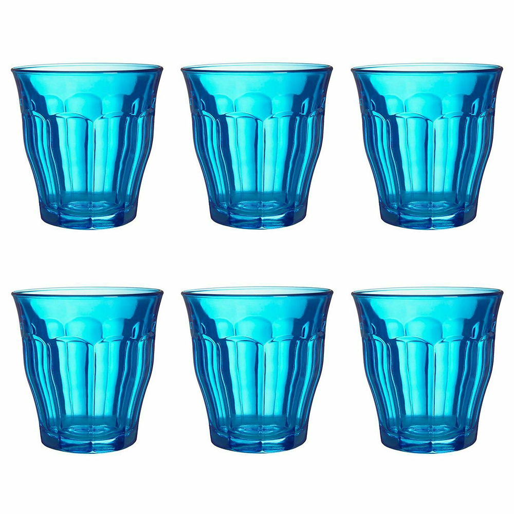Juego de 6 vasos 25 cl azul h9 d8.7 cm picardie, DURALEX