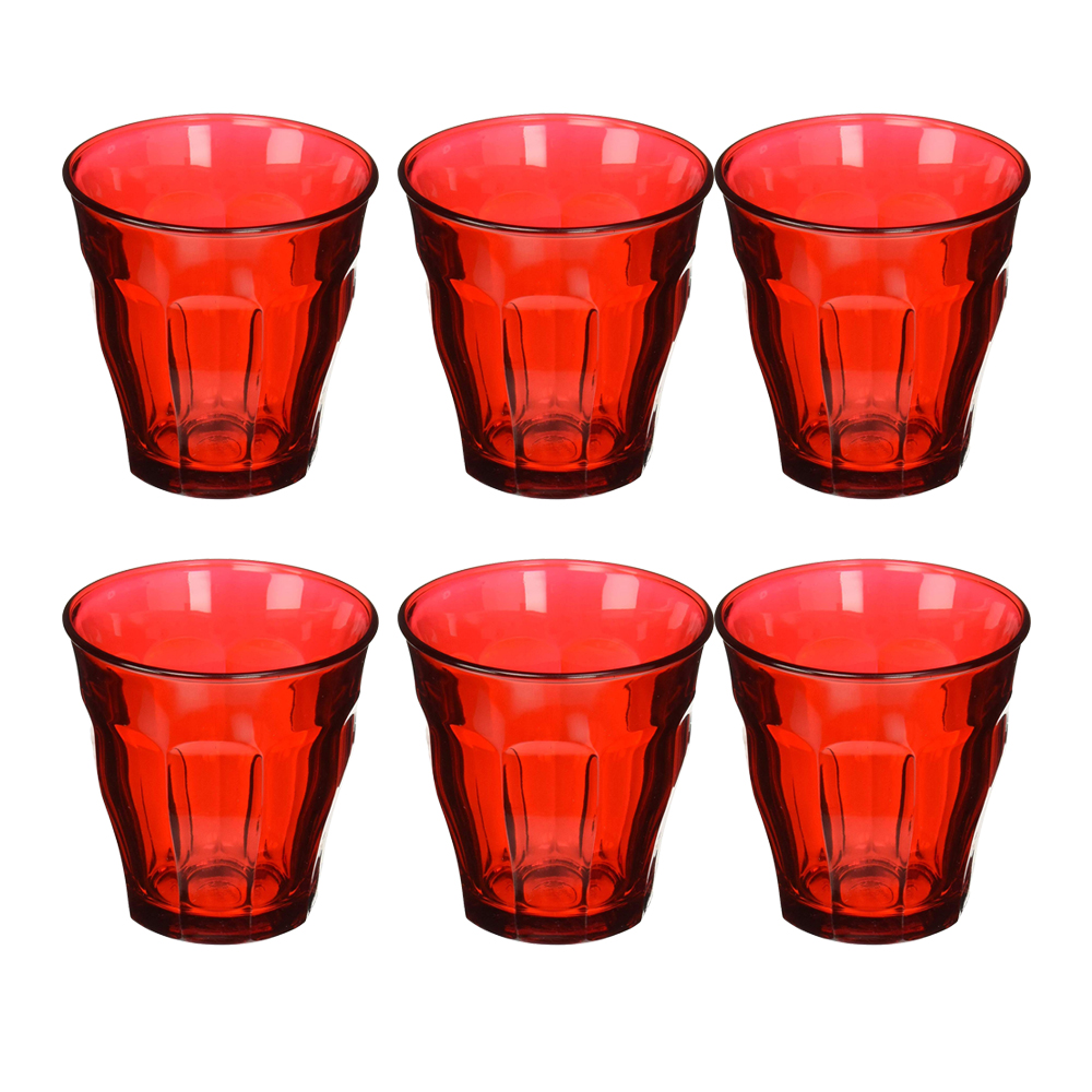 Juego de 6 vasos 25 cl rojo h9 d8.7 cm picardie , DURALEX