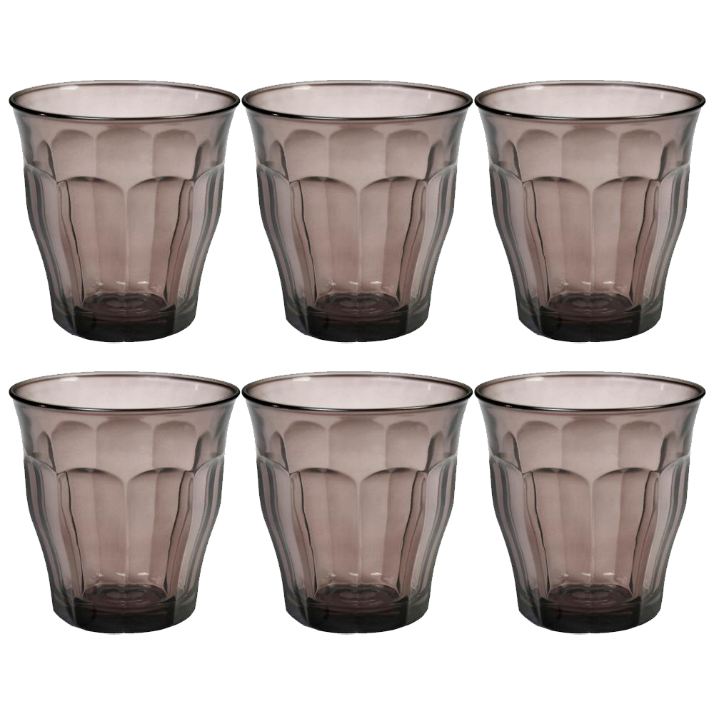 Juego de 6 vasos 25 cl gris h9 d8.7 cm picardie, DURALEX