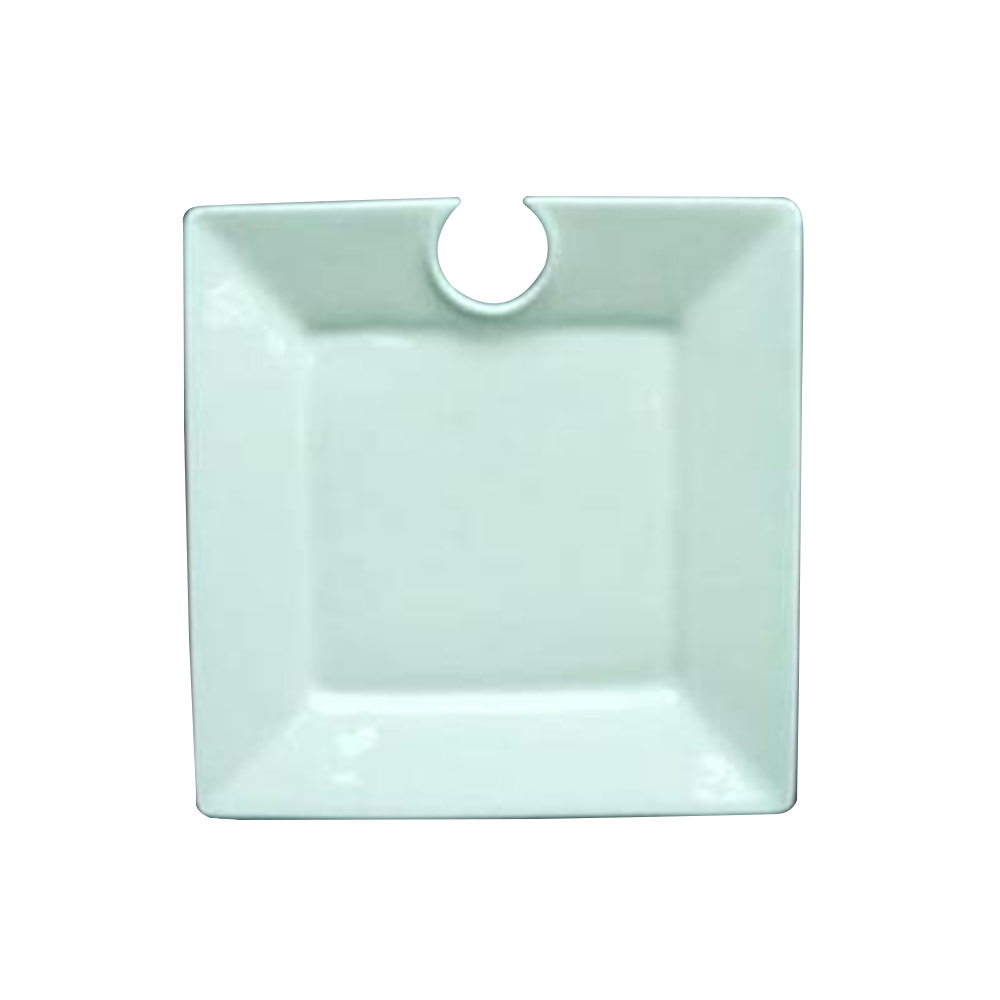 Platón cuadrado 8” con orificio, de porcelana, PRINZ