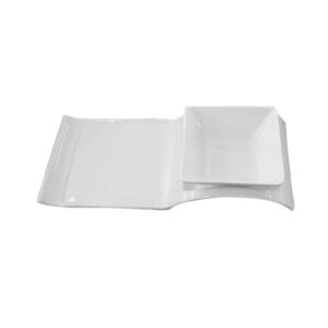 Juego de platos ondulado grande, y tazón cuadrado mediano, de 26 cm, de porcelana, PRINZ