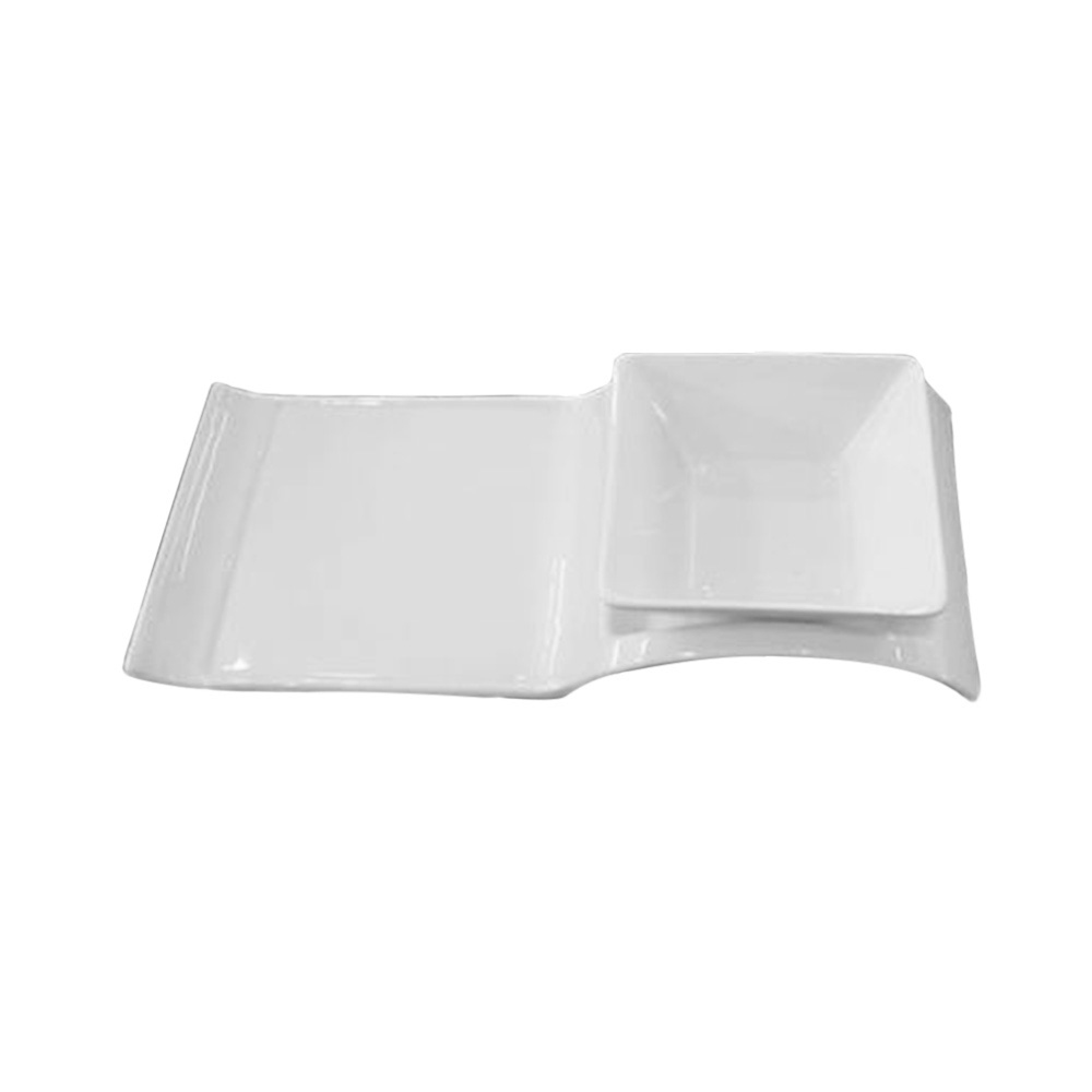 Juego de platos ondulado grande,  y tazón cuadrado mediano, de 31 cm, de porcelana, PRINZ