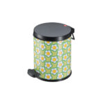 contenedor de residuos con pedal 13l h33cm ”trento 13” diseño flores tapa e interior plastico negro cha