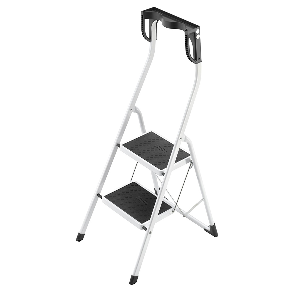 escalera plegable de dos peldaños blanco safety plus
