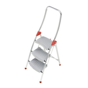 Escalera de peldaños plegable ”profi step” 3 plataformas de acero ancho, botones antideslizantes,