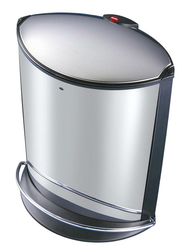 contenedor de residuos oval 16.0l h47cm trento elipse 16 tapa en plastico negro acero inox.