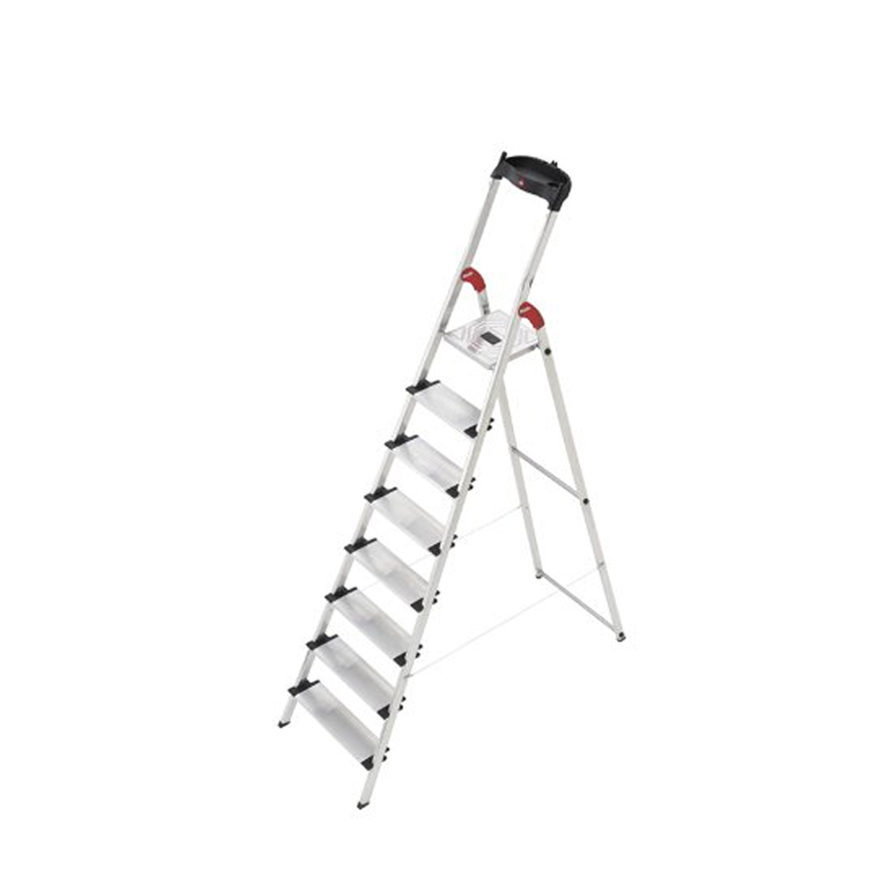 escalera domestica ”profi step” 8 peldaños anchos de aluminio con acanalado antideslizante