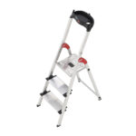 escalera ”profistep xxl” 3 peldaños, plataforma de aluminio con acanalado antideslizante y elevador