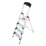 escalera ”profistep xxl” 4 peldaños, plataforma de aluminio con acanalado antideslizante y elevador