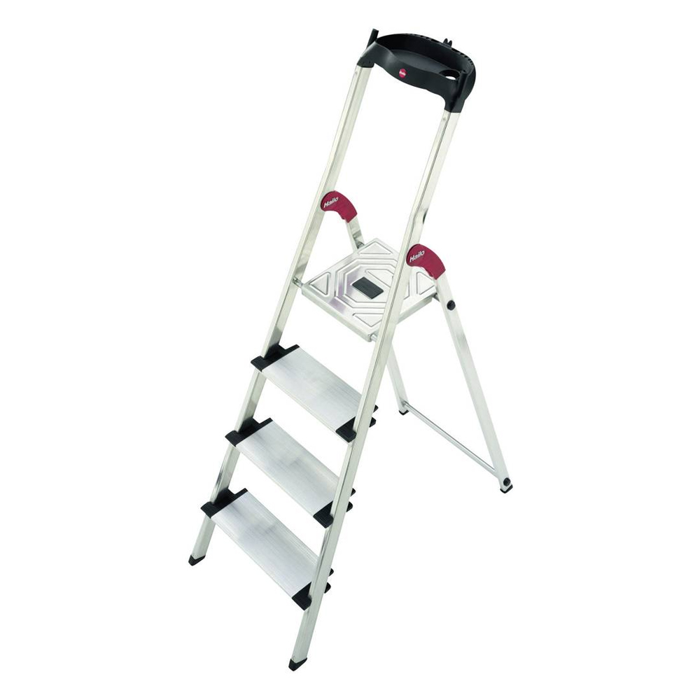 escalera ”profistep xxl” 4 peldaños, plataforma de aluminio con acanalado antideslizante y elevador