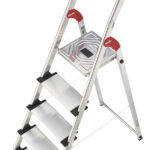escalera ”profistep xxl” 5 peldaños, plataforma de aluminio con acanalado antideslizante y elevador