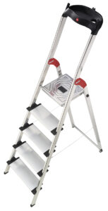 escalera ”profistep xxl” 5 peldaños, plataforma de aluminio con acanalado antideslizante y elevador