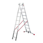 escalera combinada 2 tramos ”profi step” union larguero-peldaño doblemente reforzada, 2 pies de