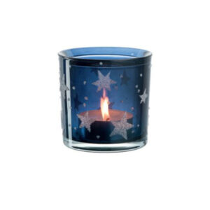 portavela azul con estrellas plateadas h10 cm d10 cm ”stellato”, Leonardo