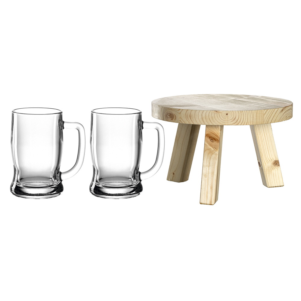 juego tarros para cerveza 330 ml y banco de madera colorata summer 3 pzas, Leonardo