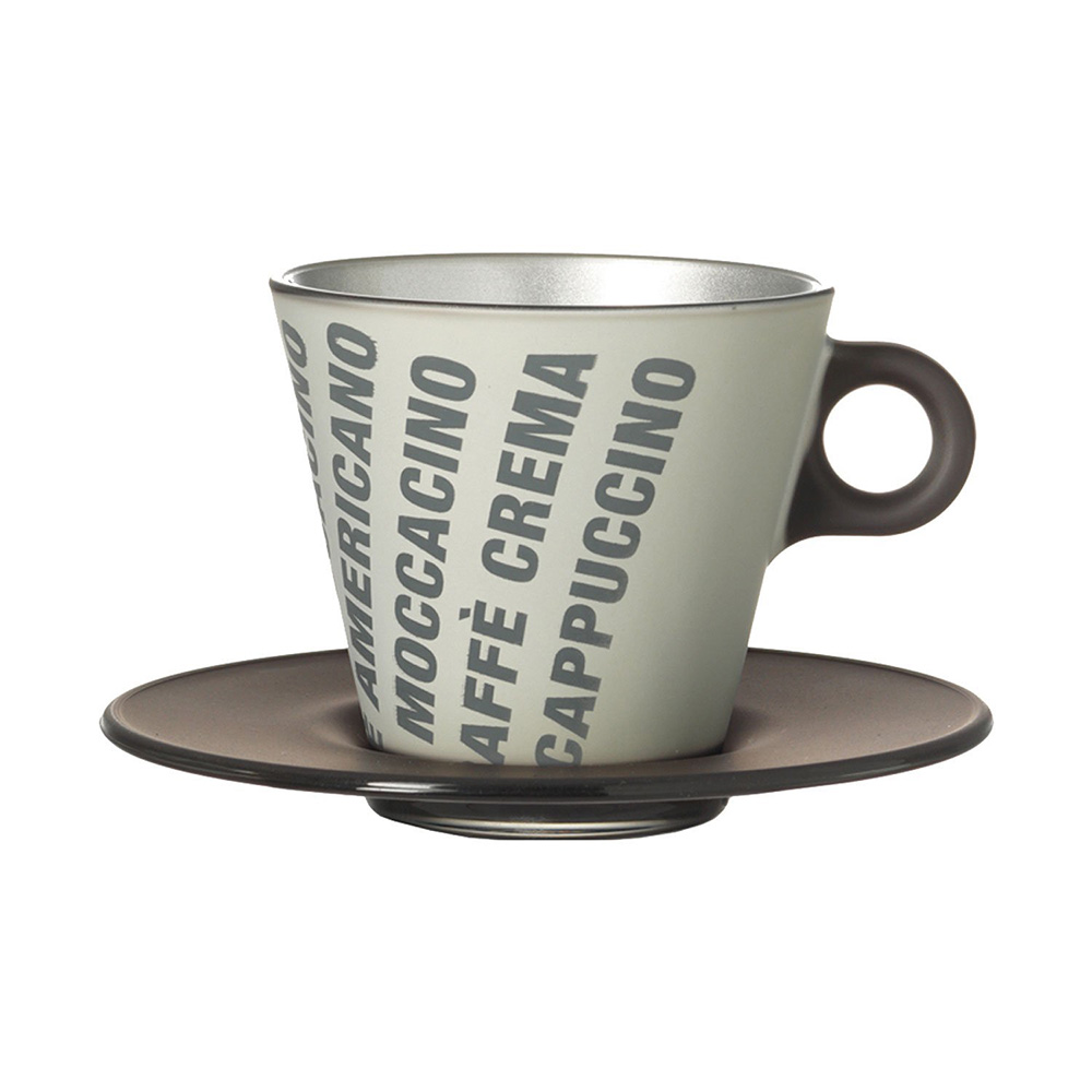 taza con plato cappuccino gris grafia ”ooh magico”, Leonardo