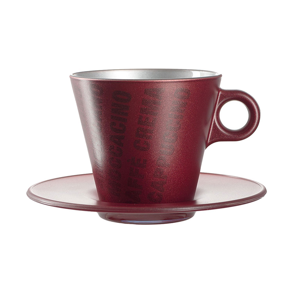 taza con plato cappuccino rojo grafia ”ooh magico”, Leonardo