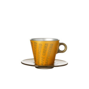 taza con plato cappuccino oro grafia ”ooh magico”, Leonardo