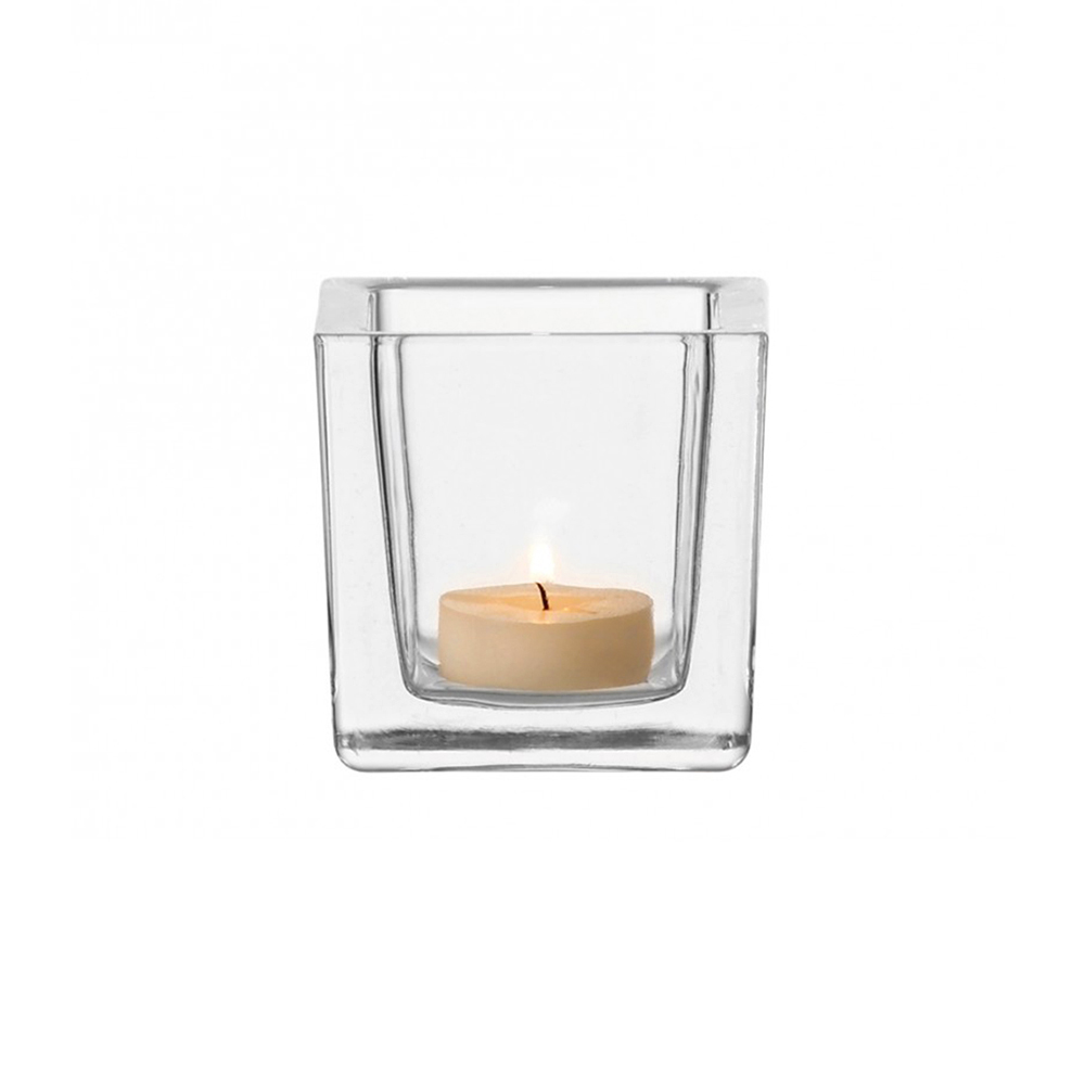 veladora de cristal cuadrada transparente 8 cm cube, Leonardo