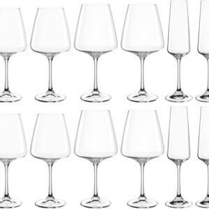 Juego de 12 copas para vino blanco, vino tinto y champagne, ''PALADINO'', Leonardo