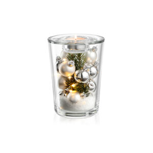 portavela con decoracion esferas luces plateado ”stellato”, Leonardo