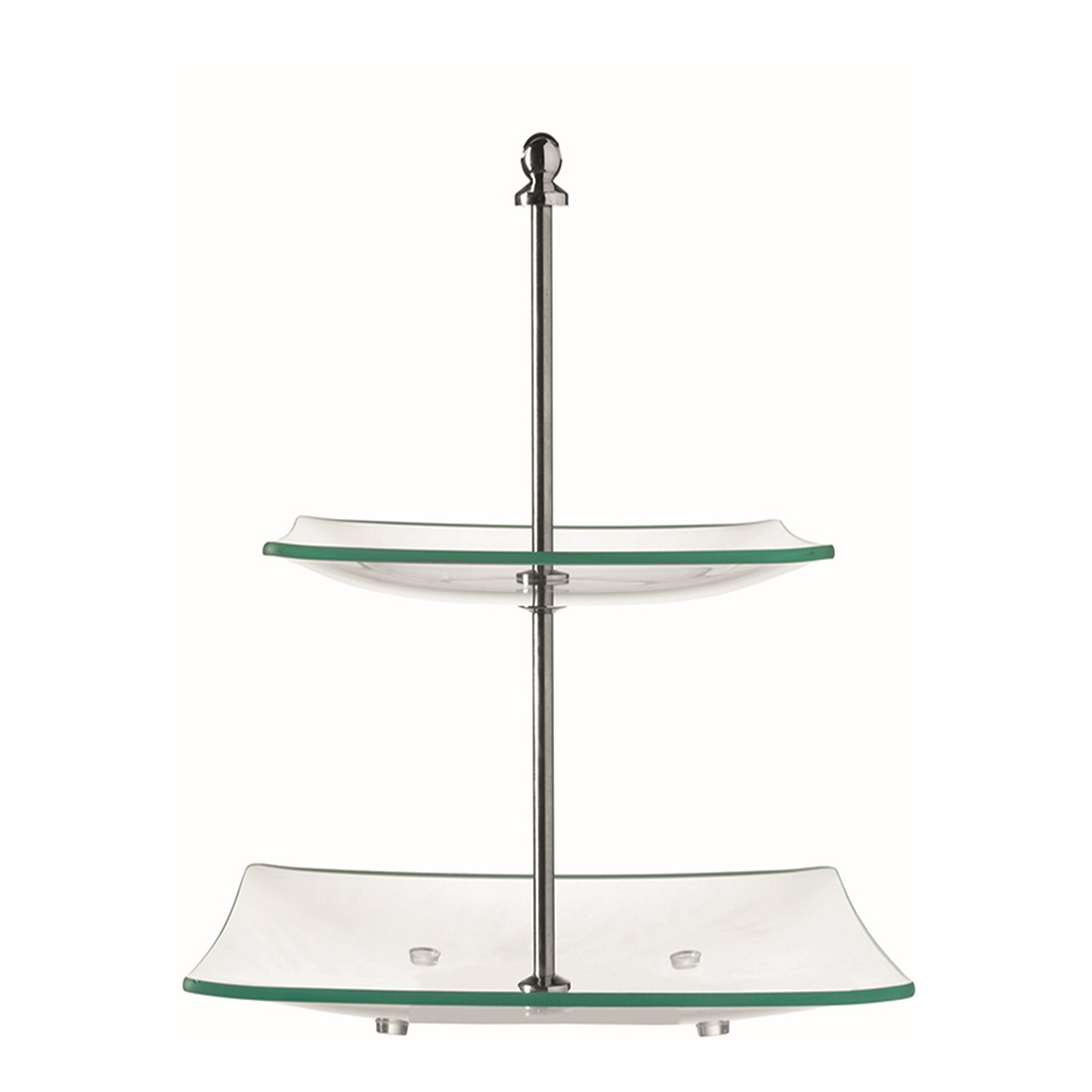 Porta pasteles/bocadillos cuadrado con 2 niveles 25 x25 cm