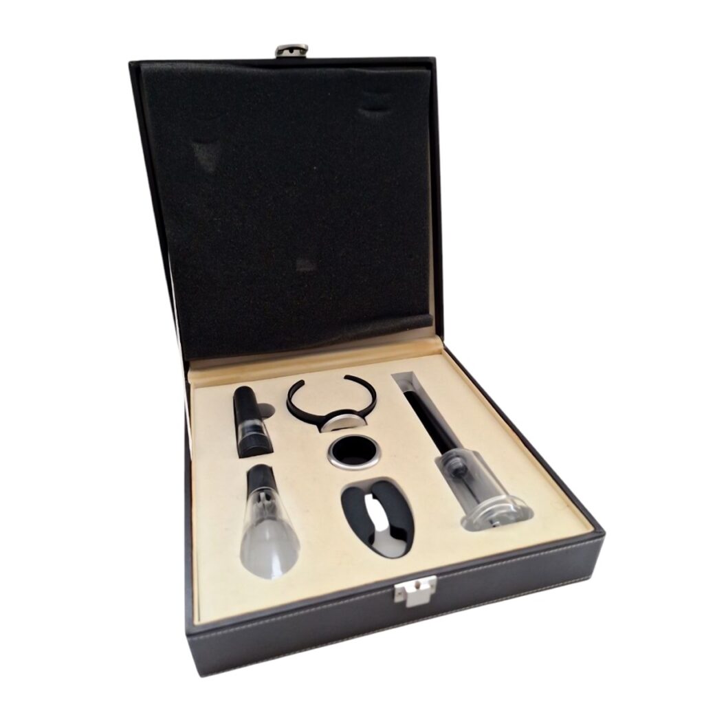 Set para vino de 6 piezas: tapón, sacacorchos, cortaprecinto, vertedor, recogegotas y termómetro