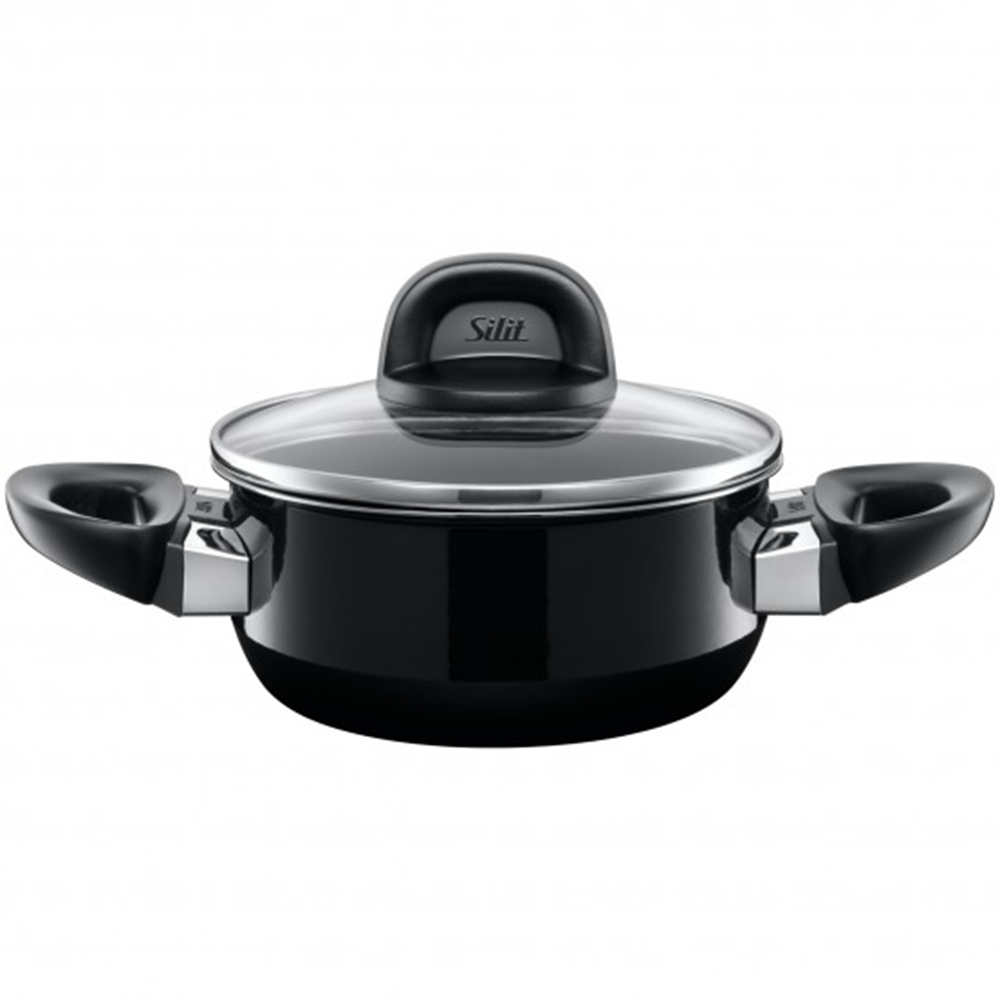 cacerola baja con tapa negra 16 cm ”modesto” silit