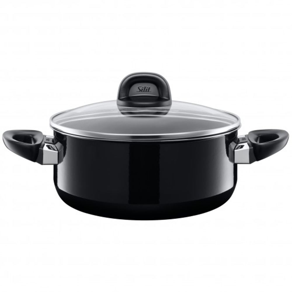 cacerola baja con tapa negra 24 cm ”modesto” silit