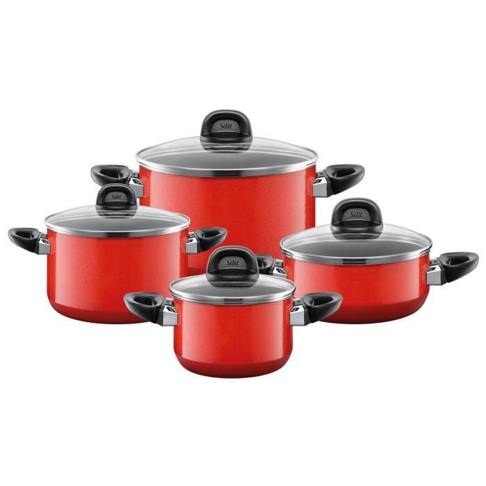 Batería de cocina, color rojo, de 4 piezas, ”MODESTO”, SILIT