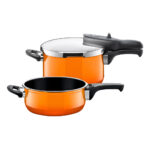 Juego de ollas de Presión Naranja sin inserto 4,5 y 3 l ”sicomatic t-plus” duo silit
