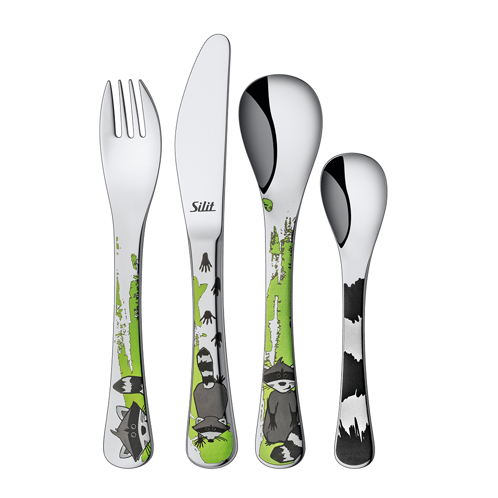 Juego de cubiertos para niño mapache 4 pzas silit