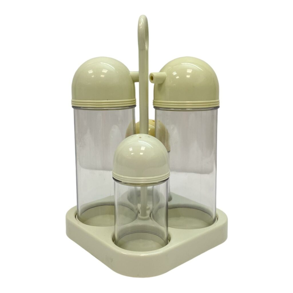 Juego de aceitera, vinagrera, salero y pimentero con charola 4 pzas