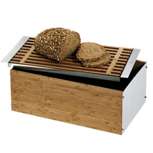 Panera con tapa util como tabla para cortar y servir bamboo y acero inoxidable 43x25x15 cm wmf