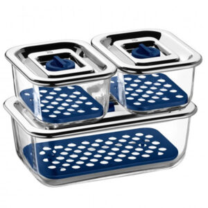 Juego de 3 contenedores rectangulares con rejilla 2 de 13×10 cm y 1 de 21×13 Cm top serve wmf