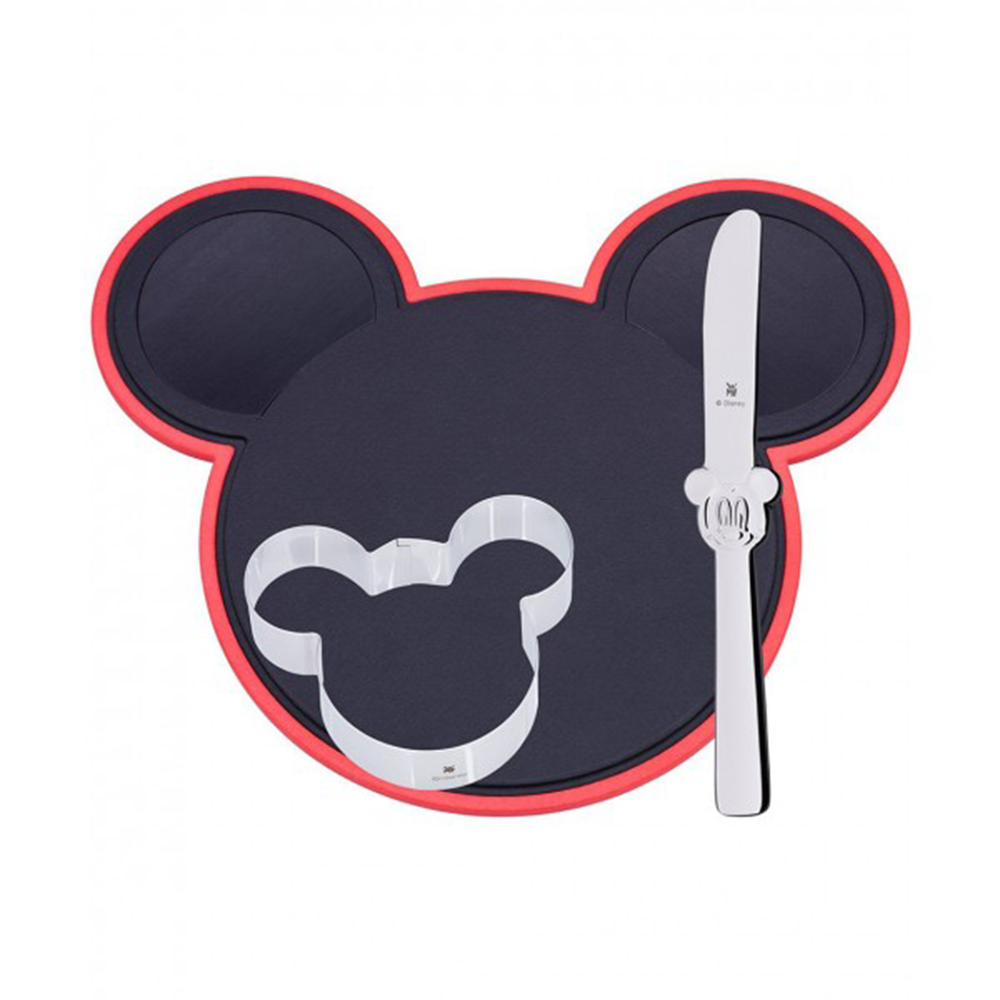 Set para cocinar 3 Pzs Mickey mouse, tabla para cortar, cuchillo y cortador para pan o masa wmf