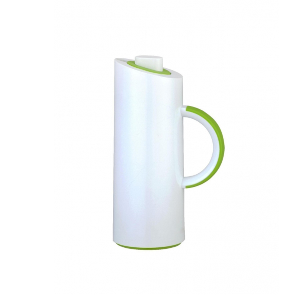 jarra térmica 1.0 l cuerpo blanco asa y tapon verde ampolla de cristal