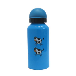 botella de aluminio, 0.4 l azul con tapa de plástico ''vaca''