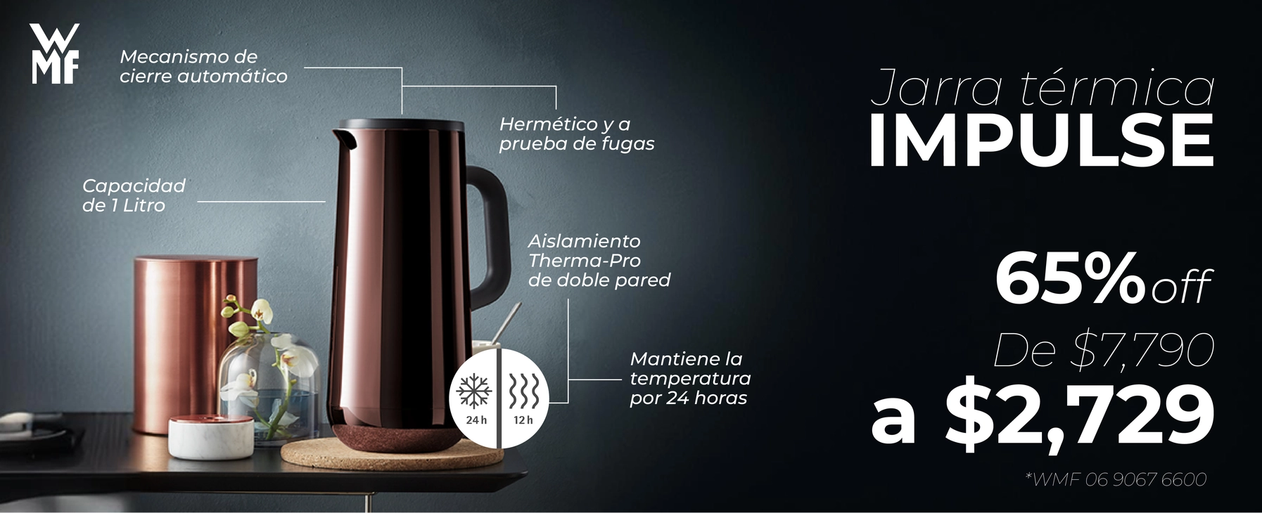 Oferta del mes: jarra térmica Impulse WMF para café con tapa cobre 1 litro