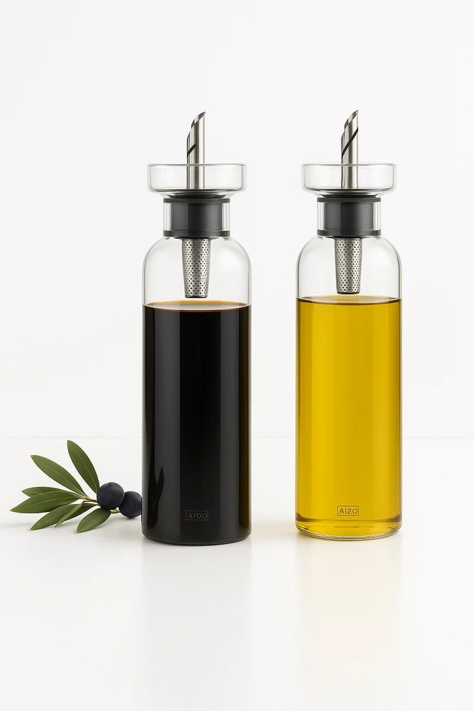 Menage para aceite y vinagre 300 ml h 21 cm Aromapour de vidrio y acero inoxidable