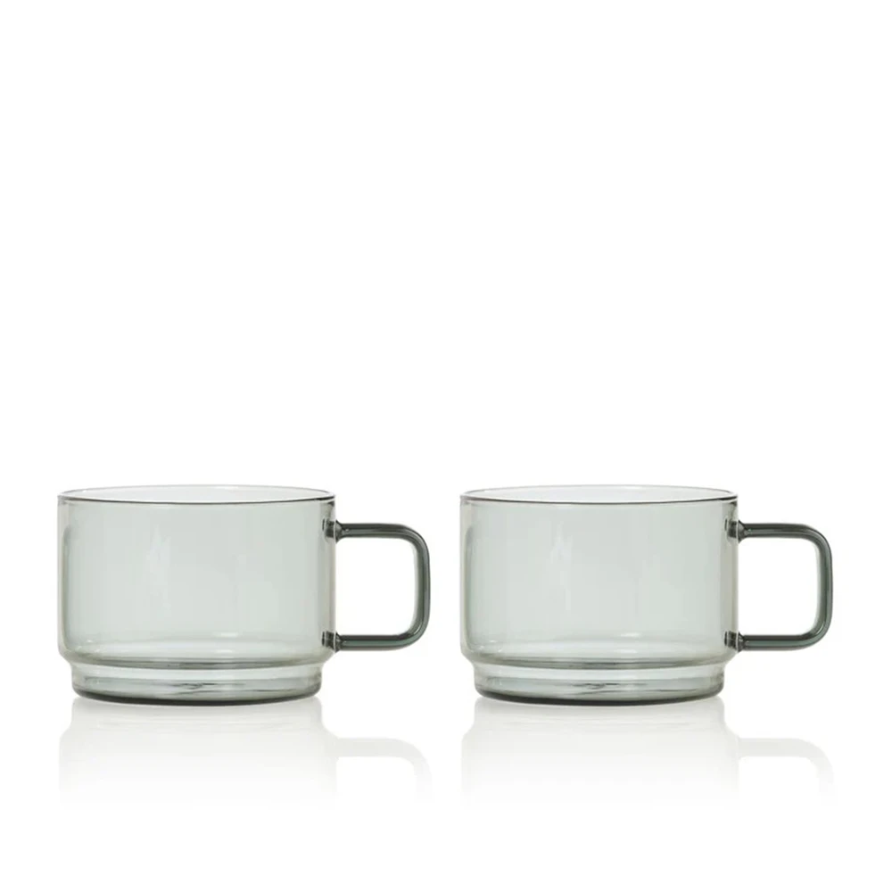 Juego de tazas 300 ml de 2 piezas h 6,5 cm de vidrio gris