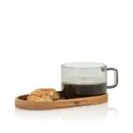 Juego de tazas con base 300 ml de 2 piezas h 6,5 cm de vidrio gris y madera