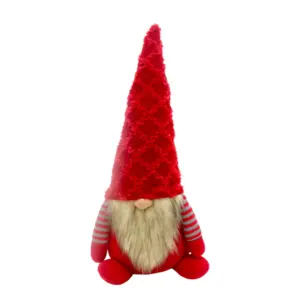 Figura de gnomo de 60 cm con gorro tejido en rojo