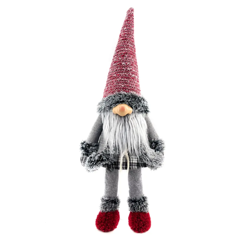Figura de gnomo de pie de 70 cm con abrigo en rojo